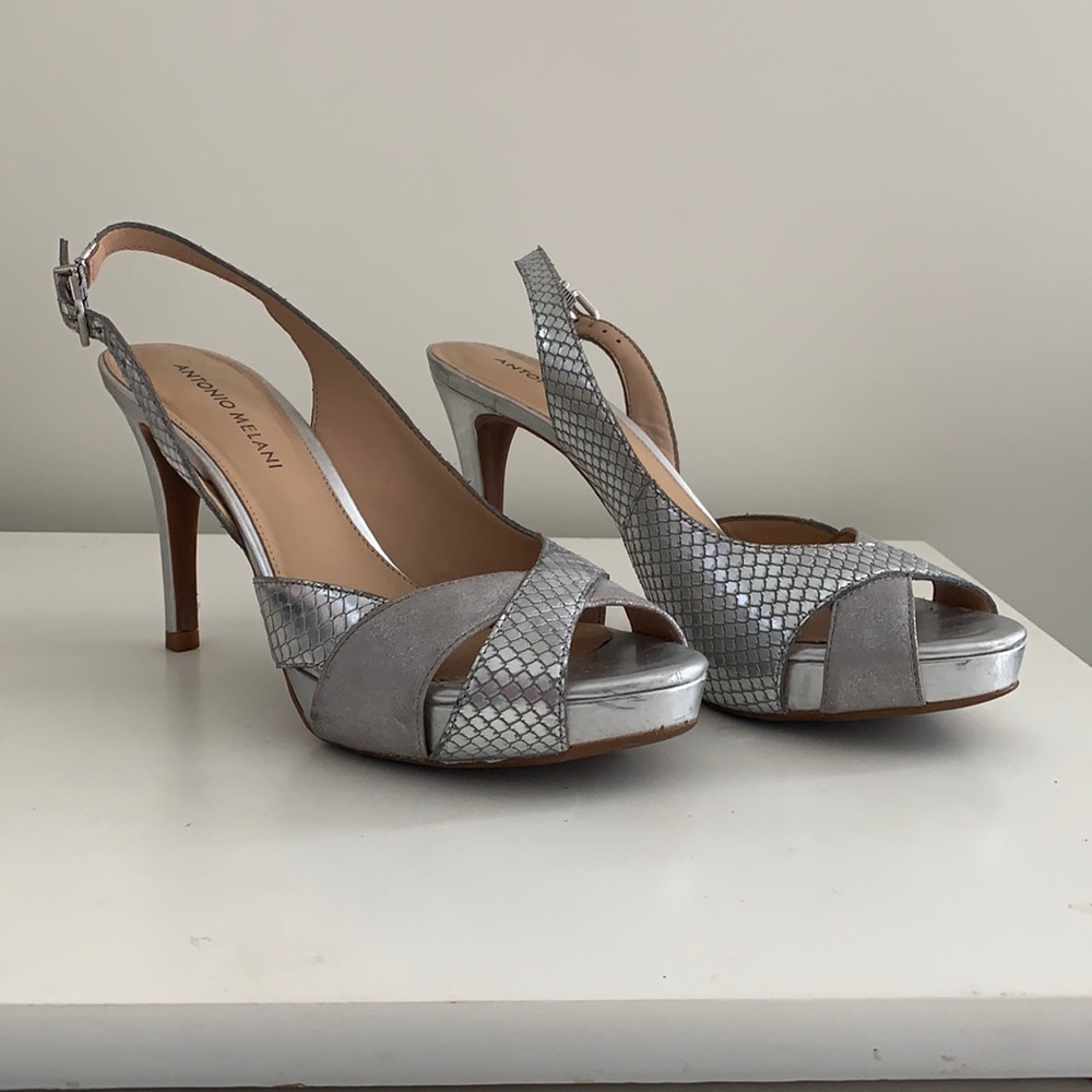 Antonio Melani silver stilettos size 8